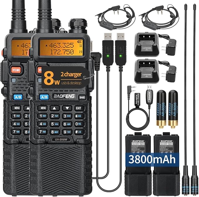 A Pair of Military Grade Walkie Talkies, Long range 2 way radio with Earpiece 700000sqft/ 50 floor range